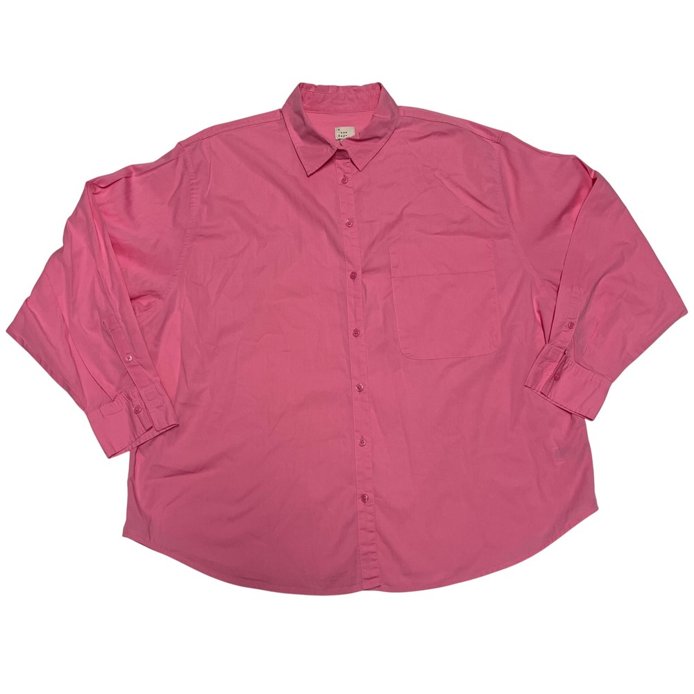 A New Day Womens XL Pink Long Sleeve Button Down Poplin Shirt Chest Pocket